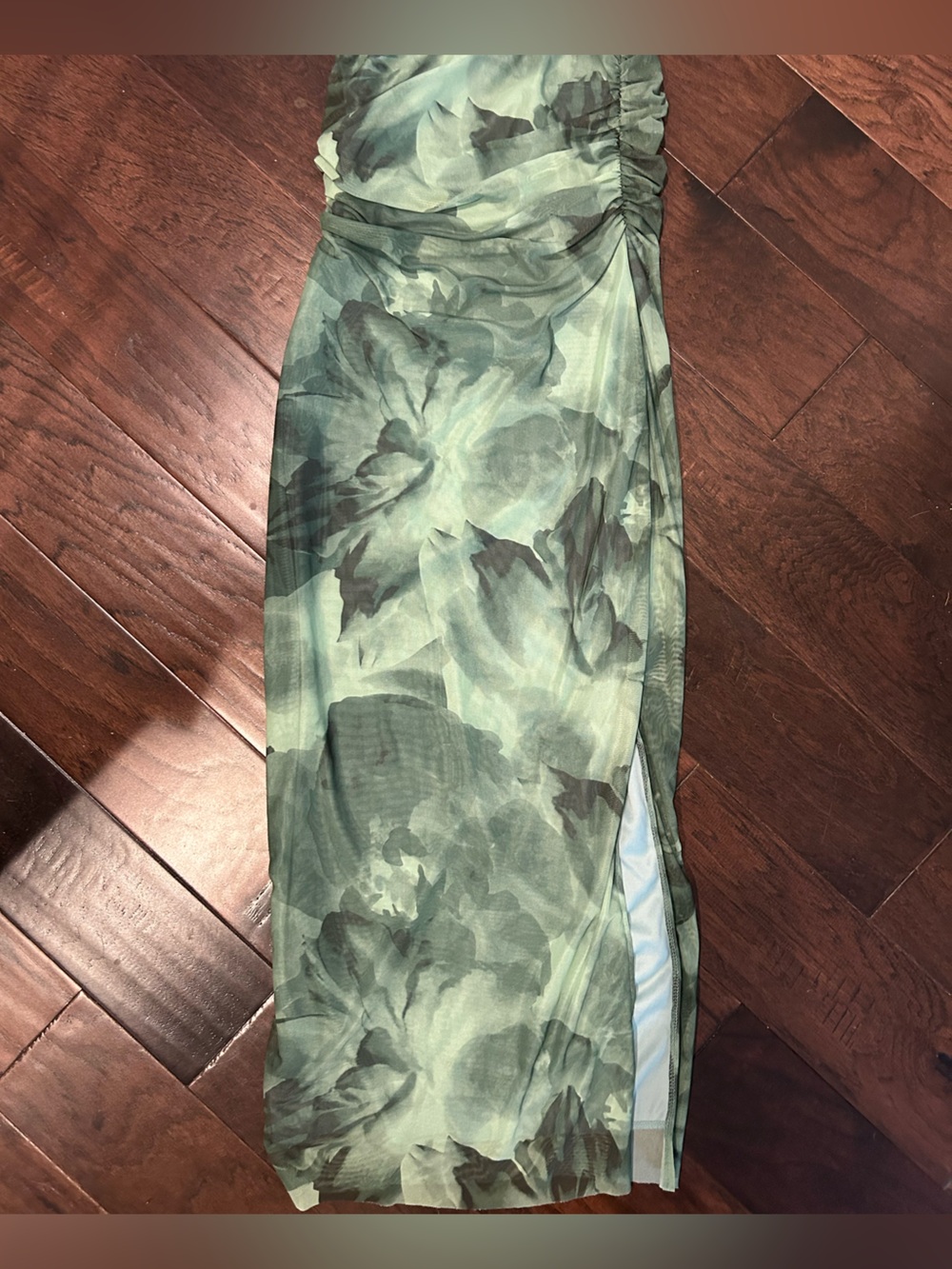Green Floral Print Women's Strapless Dress